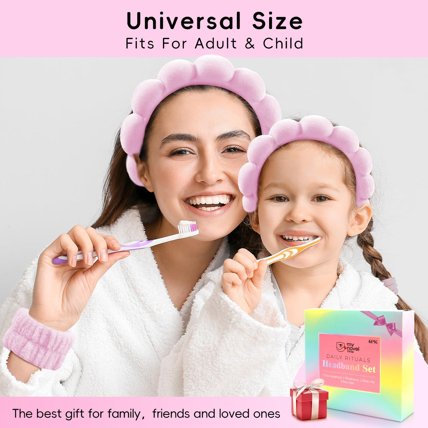 Spa Headband for Washing Face, Cute Skincare Headband and Wristband with Hair Clips Set for Women Girl, Soft-Puffy Velvet Makeup Headbands (Pink)